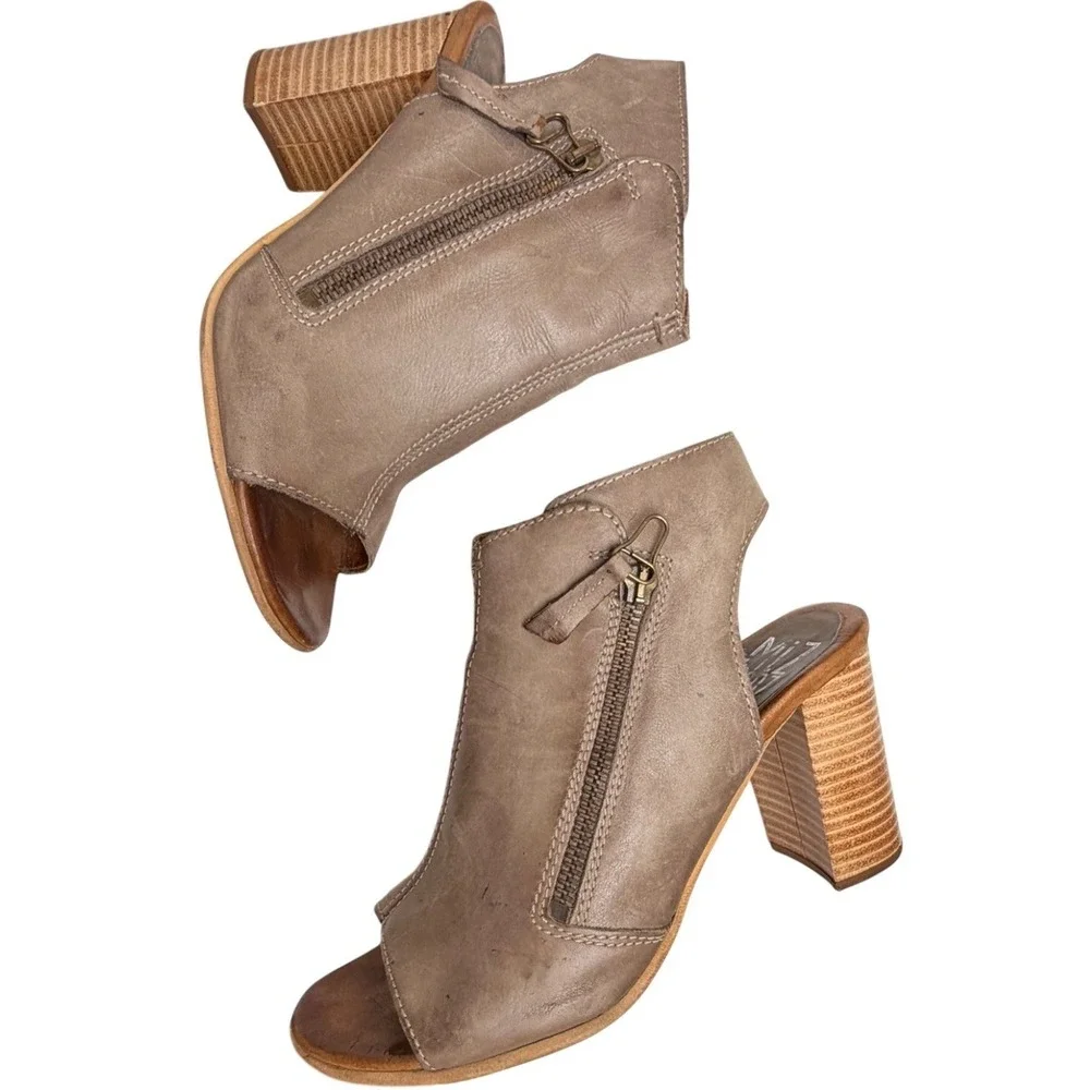 Miz Mooz Summer Leather Peep Toe Block Heel Booties EU 39‎ / US 8.5-9